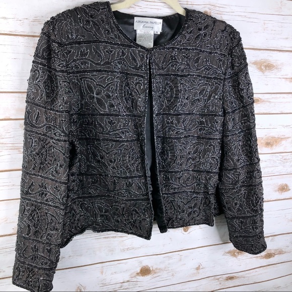 Adrianna Papell Evening black floral beaded blazer - Picture 2 of 8